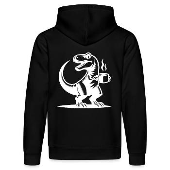Morgenmuffel Dinosaurier mit Kaffeetasse - Stanley/Stella Unisex Bio-Hoodie DRUMMER  - Schwarz - Hinten - Marisol (170cm)