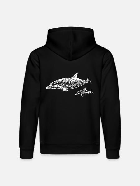 Dolphins Swimming - Baby Dolphin Design - Stanley/Stella DRUMMER Unisex Organic Hoodie - black