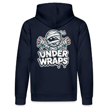 Chemise d’Halloween avec des momies et le texte « Under Wraps » - Sweat à capuche bio DRUMMER Stanley/Stella Unisexe - bleu marine - Dos - Marisol (170cm)