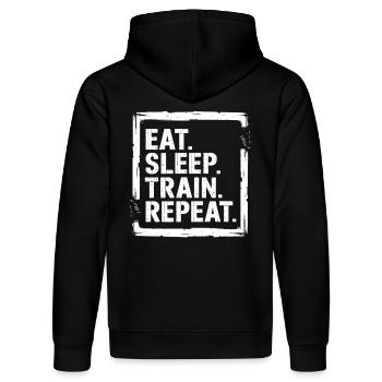 Eat Sleep Train Repeat – Motivations for Athletes - Stanley/Stella DRUMMER Unisex Organic Hoodie - black - Back - Marisol (170cm)