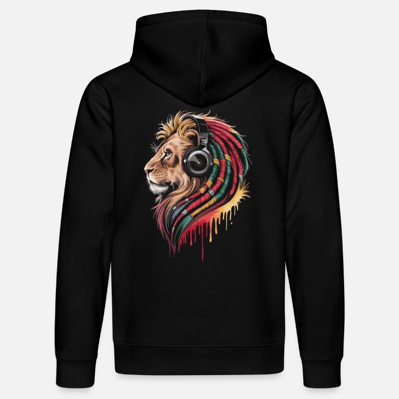 Reggae Löwe mit Kopfhörer - Stanley/Stella Unisex Bio-Hoodie DRUMMER  - Schwarz