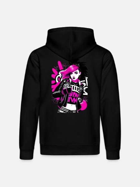 Urban Punk Street Art with Neon Pink Accents - Stanley/Stella DRUMMER Unisex Organic Hoodie - black