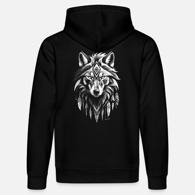 Loup géométrique Amérindien - Sweat à capuche bio DRUMMER Stanley/Stella Unisexe - noir
