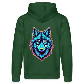 Neon Wolfskopf – Psychedelisch leuchtendes Tierdesign - Stanley/Stella Unisex Bio-Hoodie DRUMMER  - Flaschengrün - Hinten - Liana (172cm)