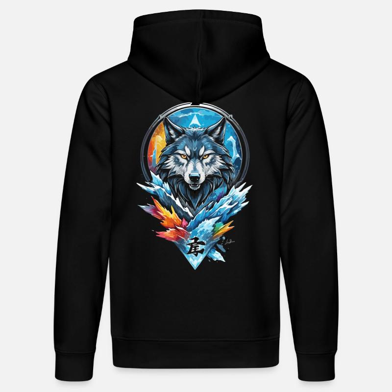 Geometric wolf water and fire - Stanley/Stella DRUMMER Unisex Organic Hoodie - black