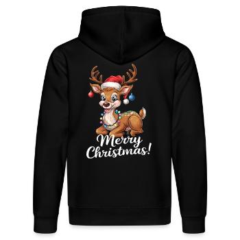 Rentier Weihnachtspullover Merry Christmas lustig - Stanley/Stella Unisex Bio-Hoodie DRUMMER  - Schwarz - Hinten - Marisol (170cm)