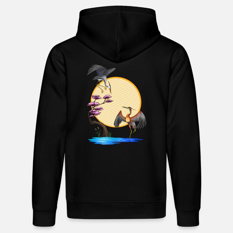 Hérons - Japon - Soleil - élégance - Sweat à capuche bio DRUMMER Stanley/Stella Unisexe - noir