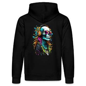 Hippie-DJ Totenkopf - Stanley/Stella Unisex Bio-Hoodie DRUMMER  - Schwarz - Hinten - Marisol (170cm)