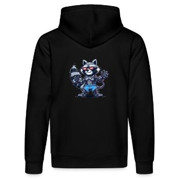 Waschbär Cyborg Roboter Design - Stanley/Stella Unisex Bio-Hoodie DRUMMER  - Schwarz - Hinten - Marisol (170cm)