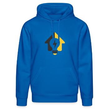 Elektro Haus Glühbirne Logo - Stanley/Stella Unisex Bio-Hoodie DRUMMER  - Königsblau - Vorne - Liana (172cm) & Jaron (178cm)