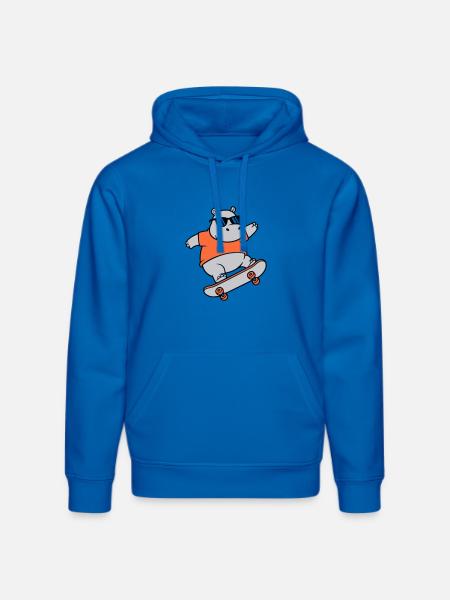 Cool Hippopotamus Skater Skateboard Vector - Stanley/Stella DRUMMER Unisex Organic Hoodie - royal blue