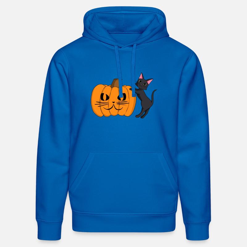 Chat noir avec grimace de citrouille - Sweat à capuche bio DRUMMER Stanley/Stella Unisexe - bleu roi