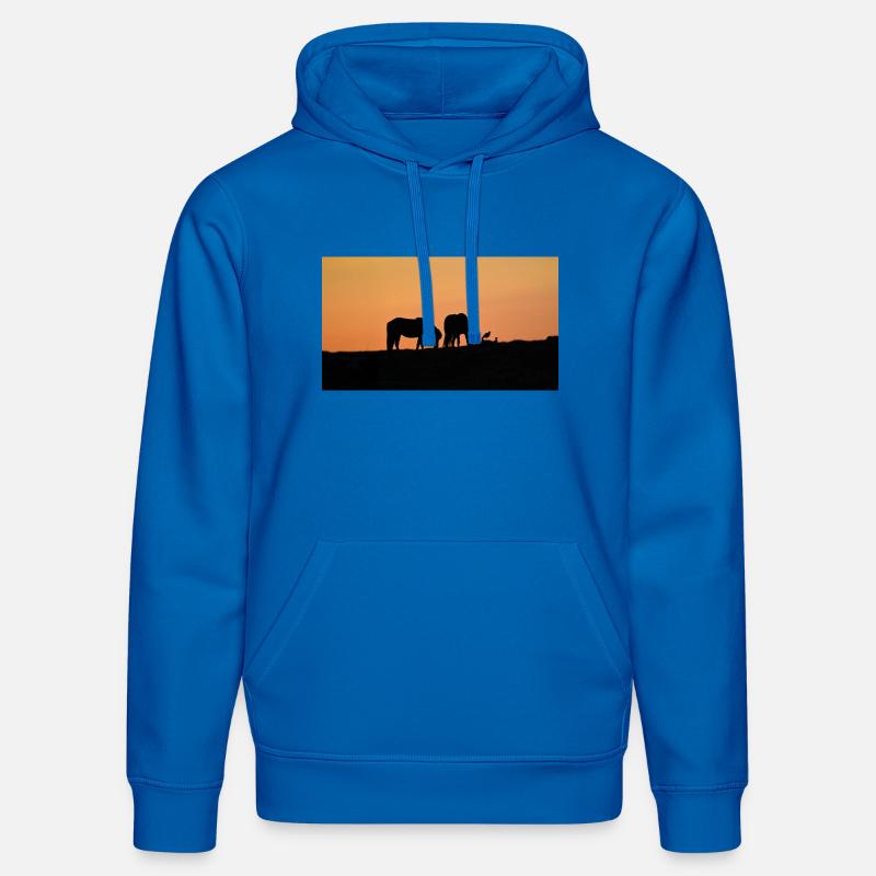 Chevaux islandais au coucher du soleil - Sweat à capuche bio DRUMMER Stanley/Stella Unisexe - bleu roi