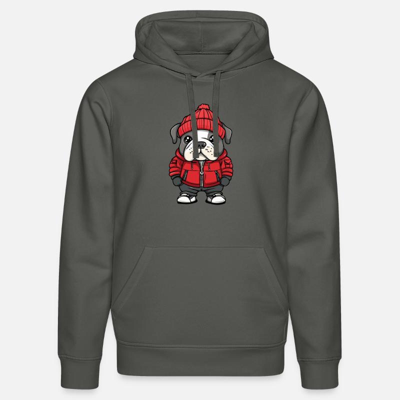 Bouledogue Chien Hiver - Sweat à capuche bio DRUMMER Stanley/Stella Unisexe - charbon