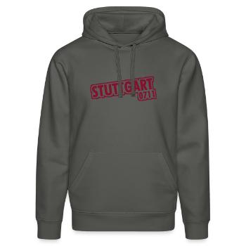 Stuttgart - 0711 - Vorwahl - Baden-Württemberg - Stanley/Stella Unisex Bio-Hoodie DRUMMER  - Anthrazit - Vorne - Marisol (170cm) & Nik (191cm)