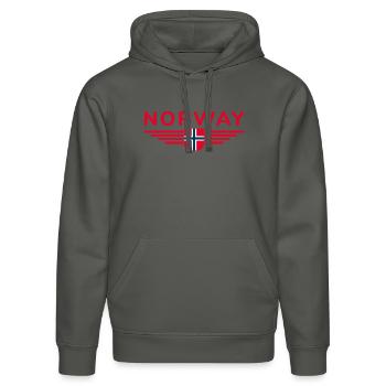 Ich liebe Norwegen Design T-Shirt Outfit - Stanley/Stella Unisex Bio-Hoodie DRUMMER  - Anthrazit - Vorne - Marisol (170cm) & Nik (191cm)