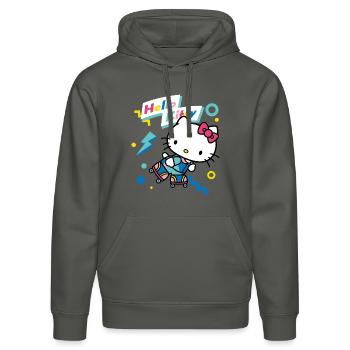 Hello Kitty 90er Stile Mit Rollschuhen - Stanley/Stella Unisex Bio-Hoodie DRUMMER  - Anthrazit - Vorne - Marisol (170cm) & Nik (191cm)