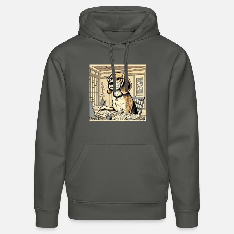 Beagle au bureau - style ukiyo-e - Sweat à capuche bio DRUMMER Stanley/Stella Unisexe - charbon