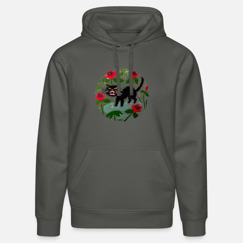 Chat noir et coquelicots - Sweat à capuche bio DRUMMER Stanley/Stella Unisexe - charbon