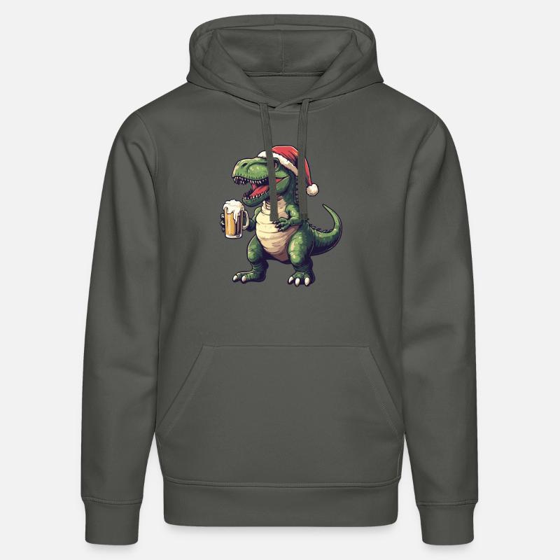 Dinosaure T-Rex Bière Noël - Sweat à capuche bio DRUMMER Stanley/Stella Unisexe - charbon