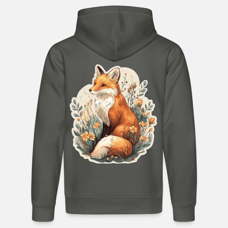 Renard avec des fleurs - Sweat à capuche bio DRUMMER Stanley/Stella Unisexe - charbon