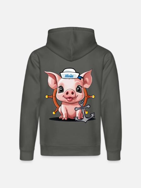 Schwein Glücksgsbringer Matrose Steuermann Moin - Stanley/Stella Unisex Bio-Hoodie DRUMMER - Anthrazit
