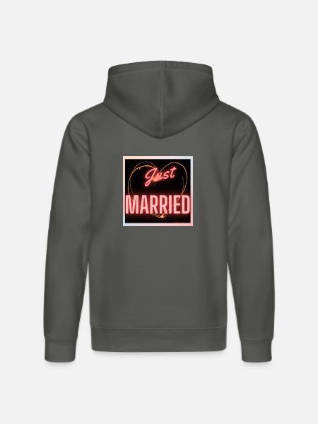 JUST MARRIED,VIVE LES MARIES,EVJF,SAINT VALENTIN - Sweat à capuche bio DRUMMER Stanley/Stella Unisexe - charbon