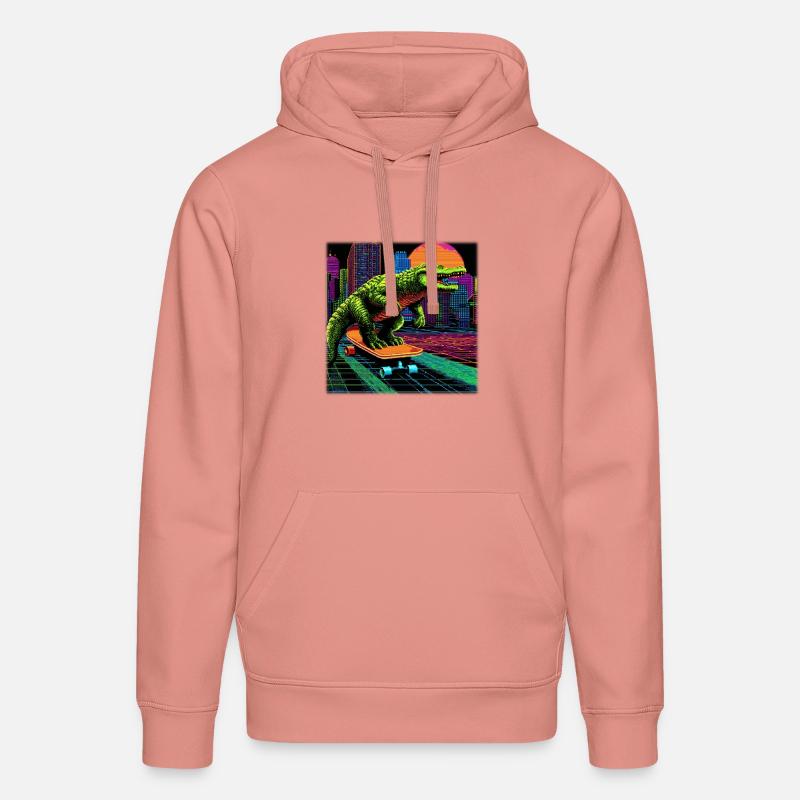 Pixel Art Krokodil – Retro Skater Synthwave - Stanley/Stella Unisex Bio-Hoodie DRUMMER  - Altrosa