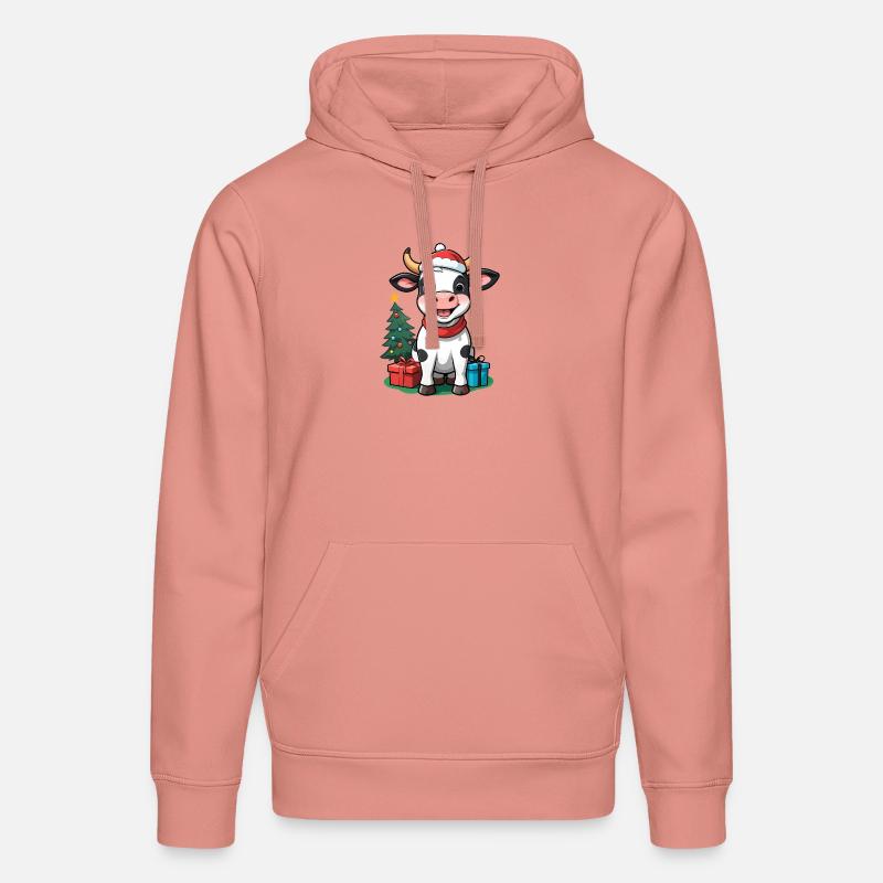 Vache mignonne célébrant Noël. - Sweat à capuche bio DRUMMER Stanley/Stella Unisexe - rose poudré