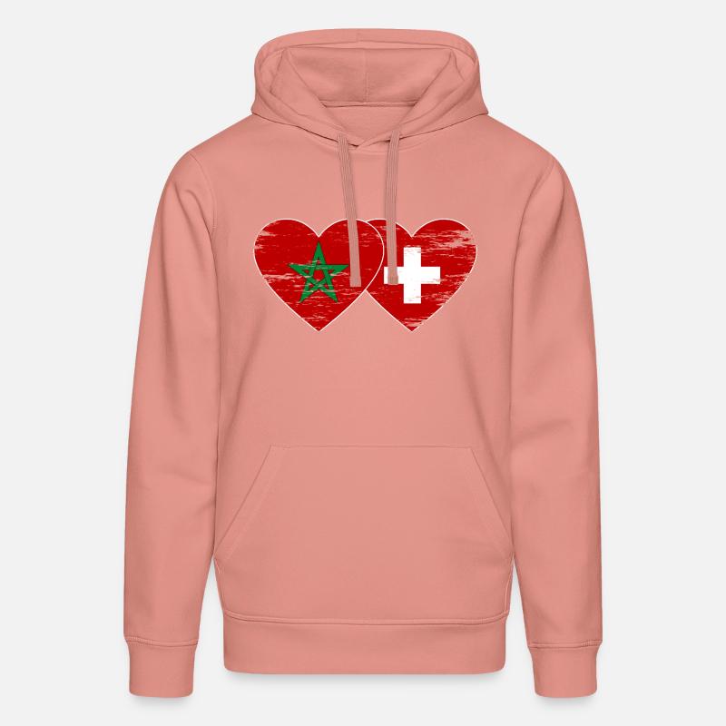 Maroc Suisse Drapeau Coeur utilisé - Sweat à capuche bio DRUMMER Stanley/Stella Unisexe - rose poudré