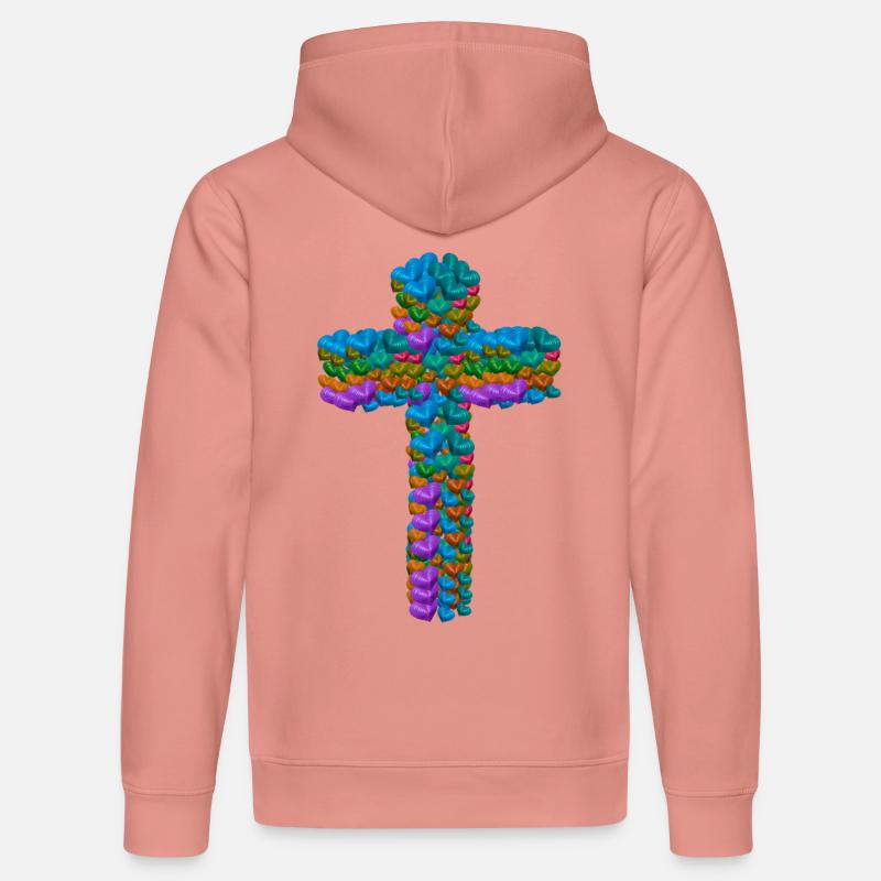 Croix Croix Coeurs Coeurs Crucifix - Sweat à capuche bio DRUMMER Stanley/Stella Unisexe - rose poudré