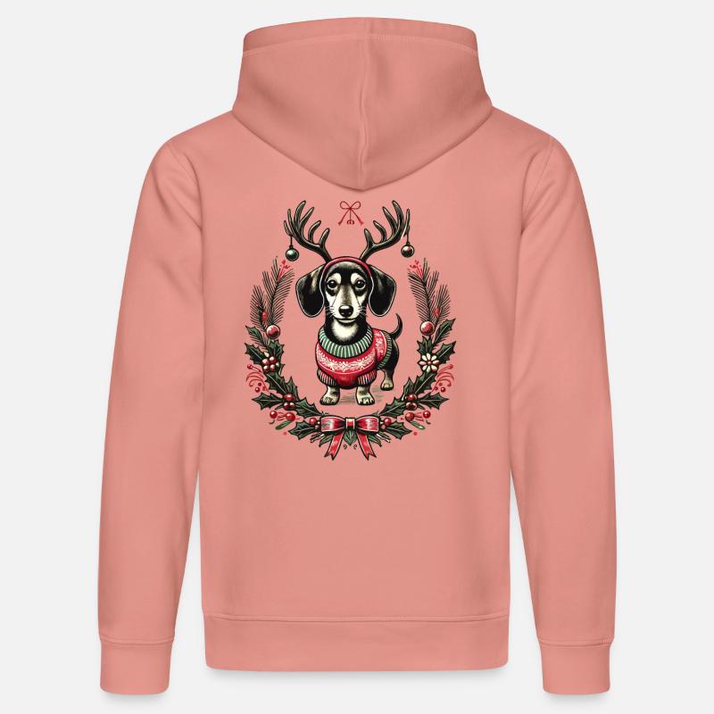 Fröhlicher Dackel Im Weihnachtspullover - Stanley/Stella Unisex Bio-Hoodie DRUMMER  - Altrosa