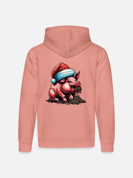 Christmas Pig with Hat - Stanley/Stella DRUMMER Unisex Organic Hoodie - canyon pink
