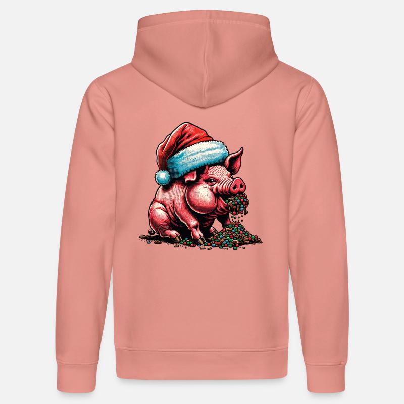 Cochon de Noël avec chapeau - Sweat à capuche bio DRUMMER Stanley/Stella Unisexe - rose poudré