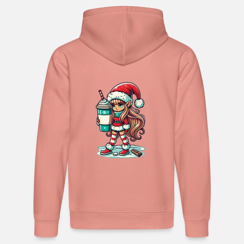 Nain de Noël au café - Sweat à capuche bio DRUMMER Stanley/Stella Unisexe - rose poudré