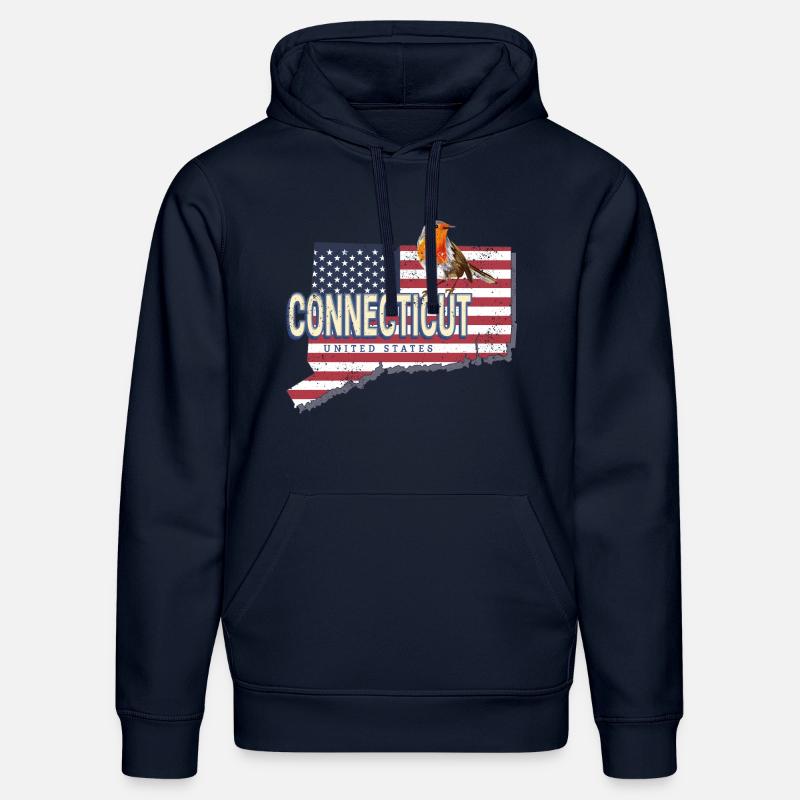 Connecticut États-Unis Carte rétro - Sweat à capuche bio DRUMMER Stanley/Stella Unisexe - bleu marine