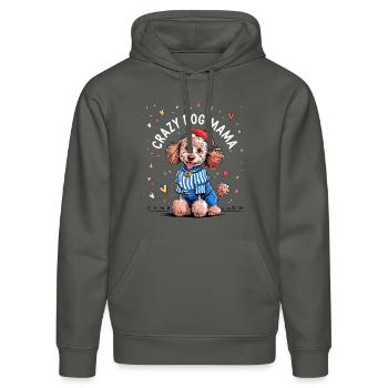 Maman Chien Déjantée avec Chien Mignon Stylé - Sweat à capuche bio DRUMMER Stanley/Stella Unisexe - charbon - Devant - Marisol (170cm) & Nik (191cm)