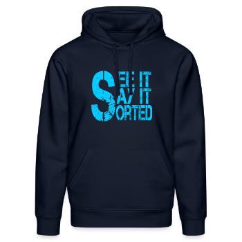 Symbole de dollar motivant avec slogan - Sweat à capuche bio DRUMMER Stanley/Stella Unisexe - bleu marine - Devant - Marisol (170cm) & Nik (191cm)