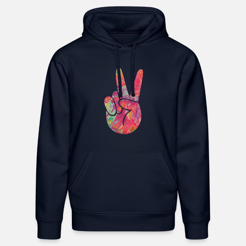 Doigt de paix - Sweat à capuche bio DRUMMER Stanley/Stella Unisexe - bleu marine