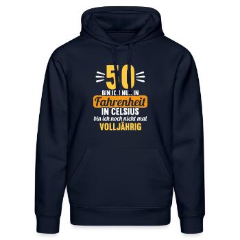 50 bin ich in Fahrenheit in Celsius 50 Geburtstag - Stanley/Stella Unisex Bio-Hoodie DRUMMER  - French Navy - Vorne - Marisol (170cm) & Nik (191cm)