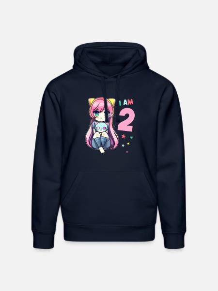 2 ans fille anime kawaii chat 2ème anniversaire - Sweat à capuche bio DRUMMER Stanley/Stella Unisexe - bleu marine