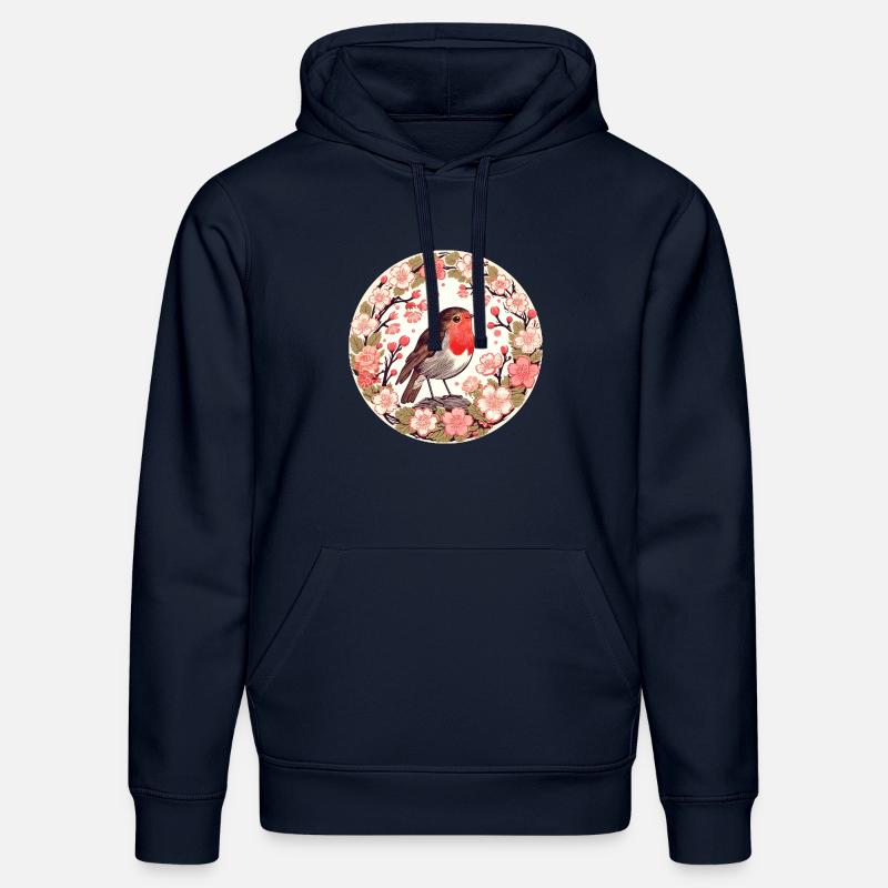 Merle en fleurs de cerisier - Sweat à capuche bio DRUMMER Stanley/Stella Unisexe - bleu marine