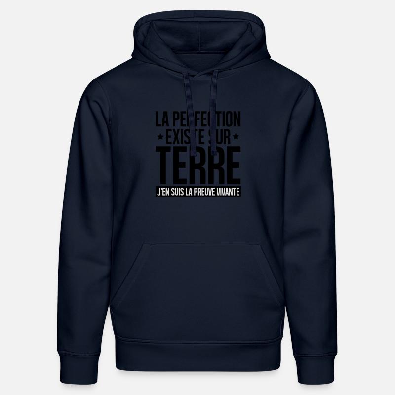 LA PERFECTION EXISTE SUR TERRE, - Sweat à capuche bio DRUMMER Stanley/Stella Unisexe - bleu marine