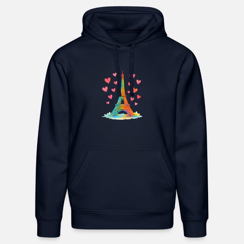 Tour Eiffel Paris Aquarelle Coeurs - Sweat à capuche bio DRUMMER Stanley/Stella Unisexe - bleu marine