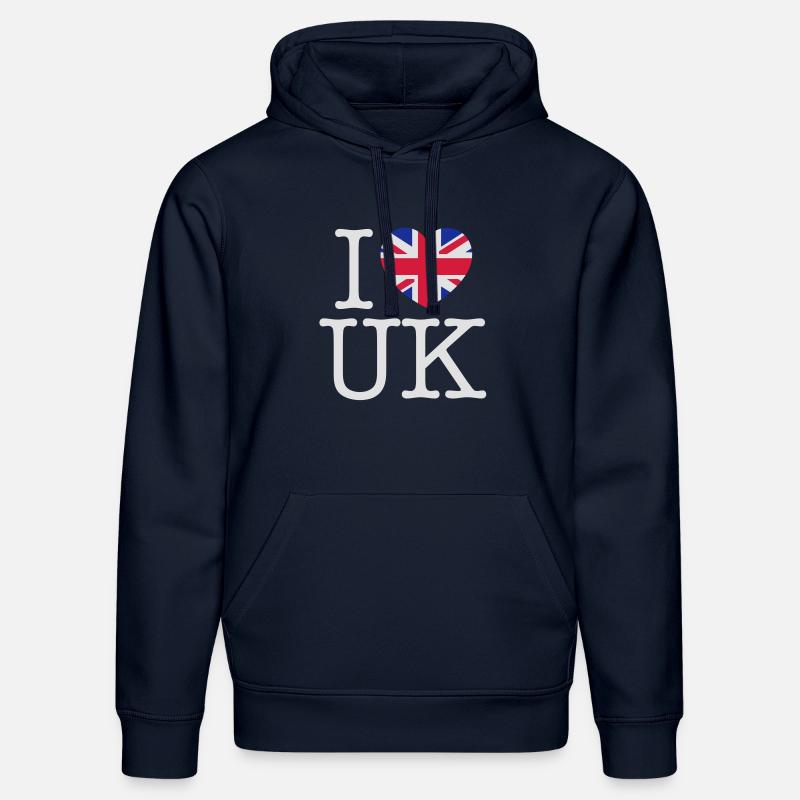 I love UK (Blanc) - Sweat à capuche bio DRUMMER Stanley/Stella Unisexe - bleu marine