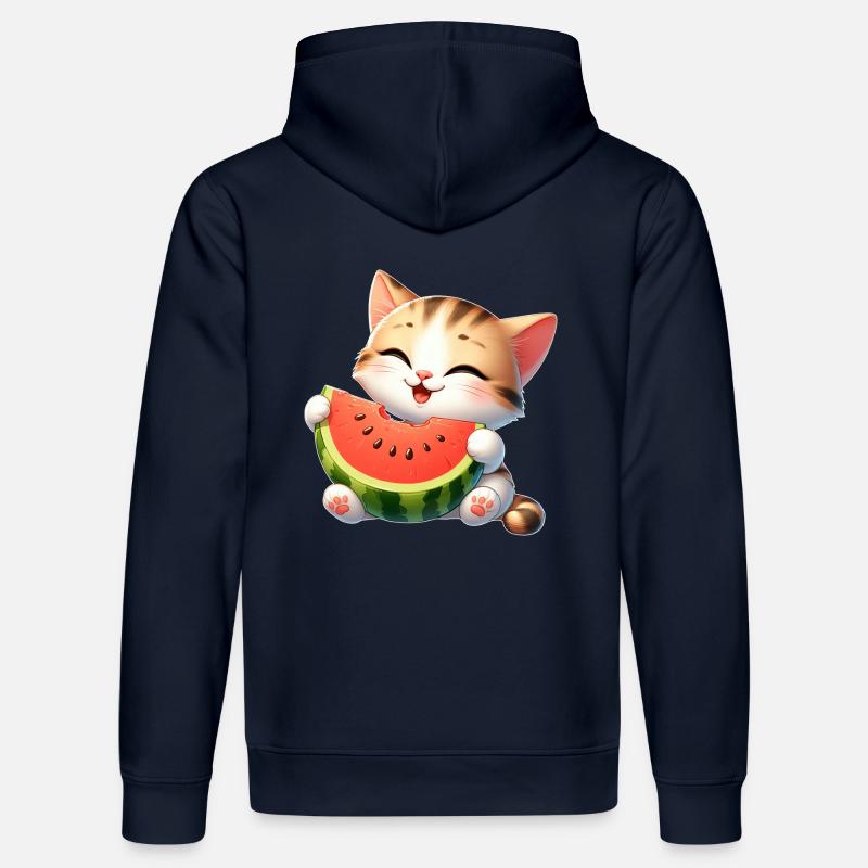 Melon Chat Pastèque Drôle Fruité - Sweat à capuche bio DRUMMER Stanley/Stella Unisexe - bleu marine
