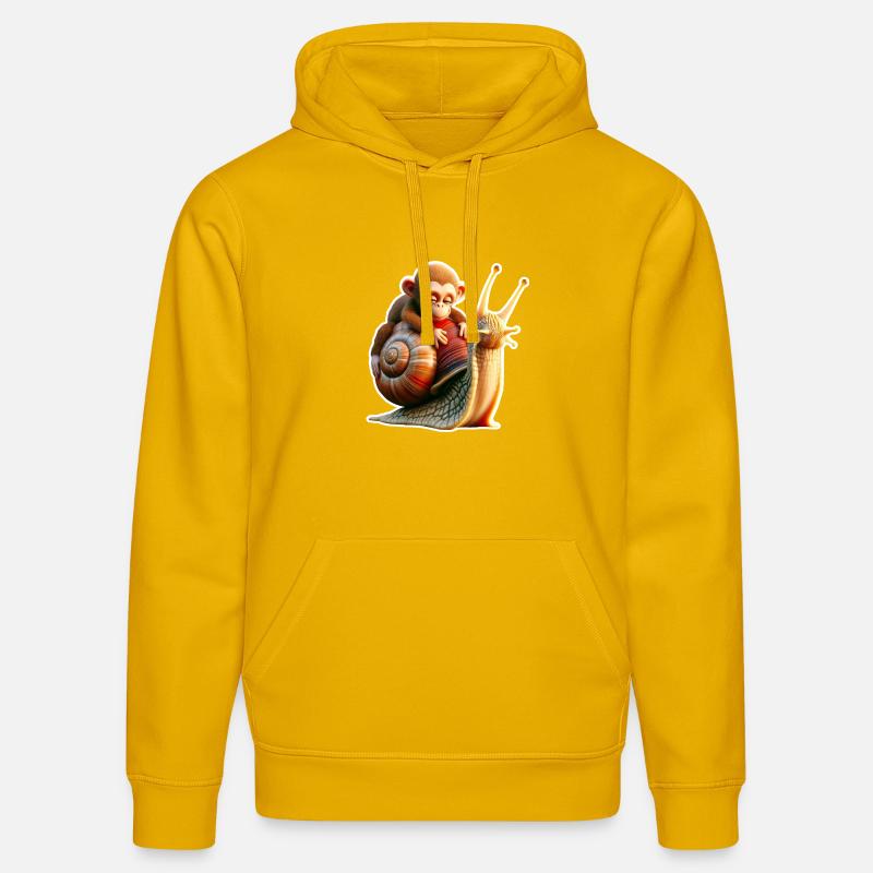 Singe sur l’escargot : amitié joueuse - Sweat à capuche bio DRUMMER Stanley/Stella Unisexe - jaune spectre