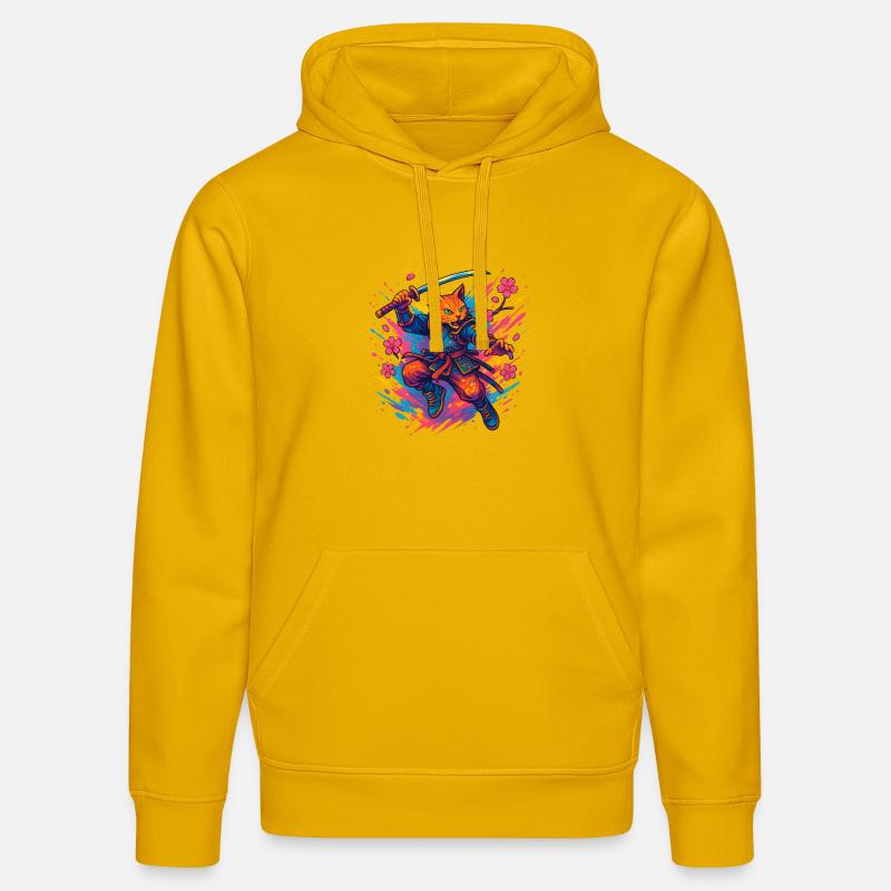 Guerrier chat de style samouraï - Sweat à capuche bio DRUMMER Stanley/Stella Unisexe - jaune spectre
