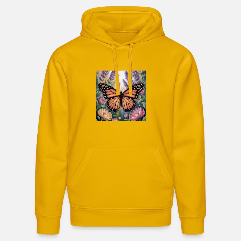 Papillon monarque vibrant Amidlavender fleurit - Sweat à capuche bio DRUMMER Stanley/Stella Unisexe - jaune spectre