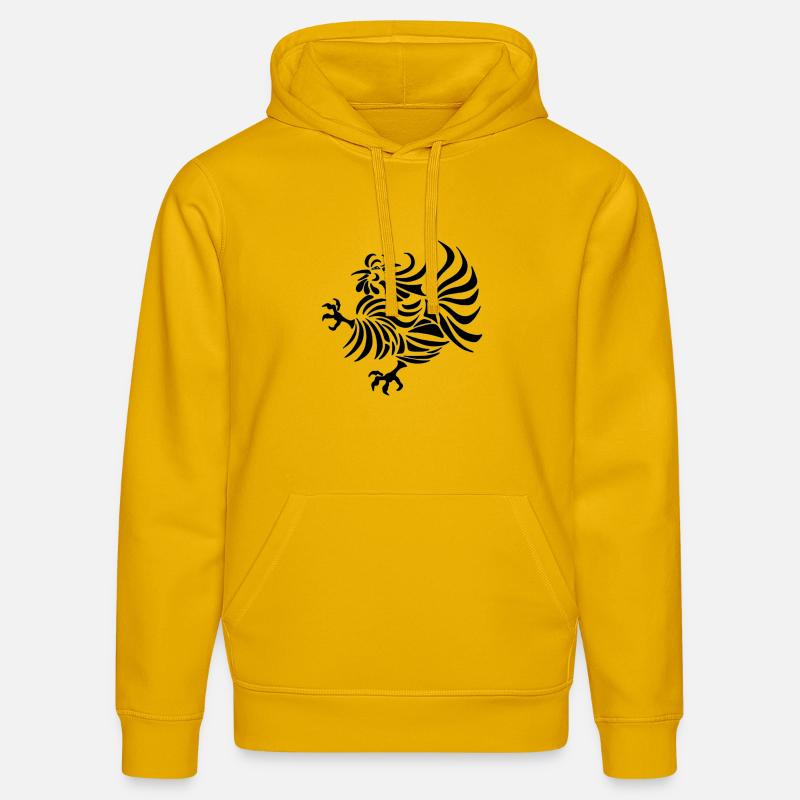 Dessin au trait complexe d'un coq - Sweat à capuche bio DRUMMER Stanley/Stella Unisexe - jaune spectre